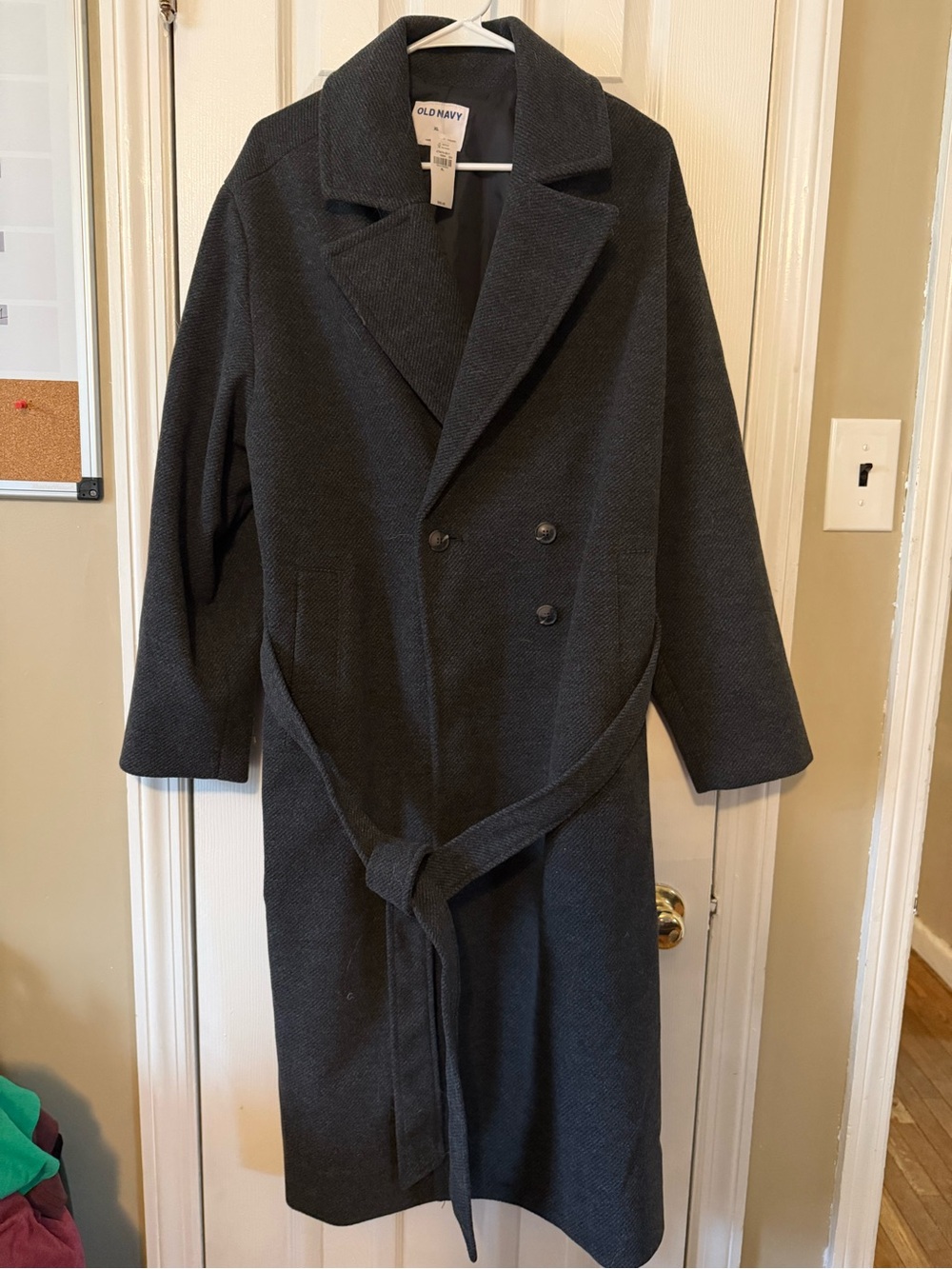 Old Navy Women's Charcoal Double-Breasted Belted Trench Coat